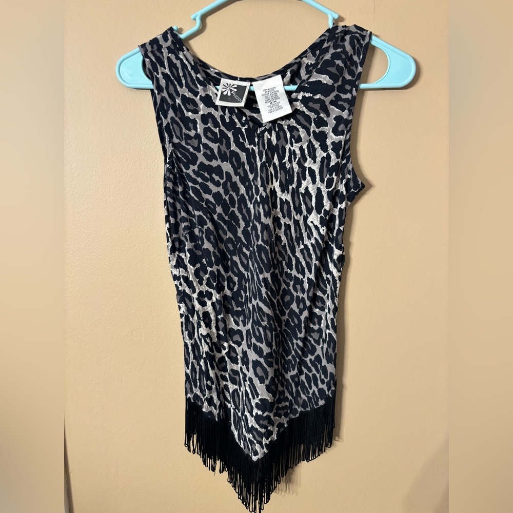 Vintage Phool animal print fringe top M